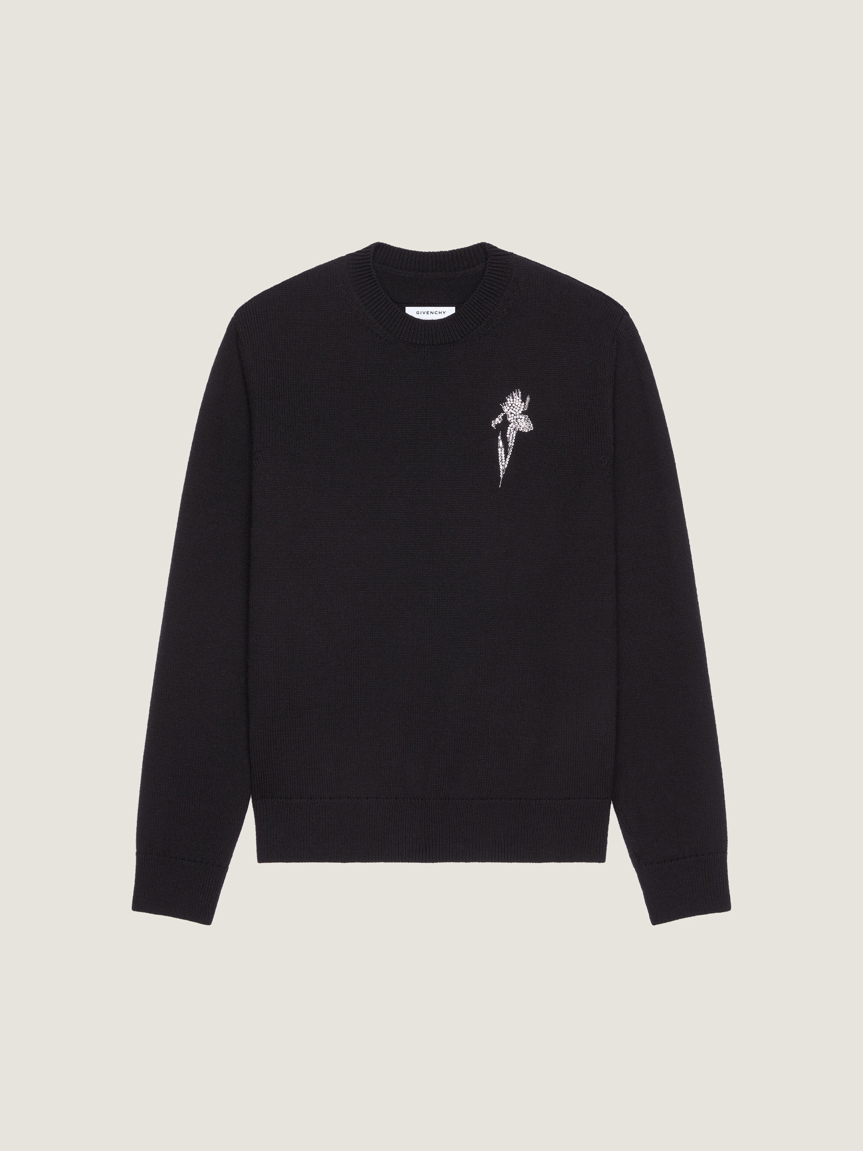 Sweater in wool knit with crystal embroidery